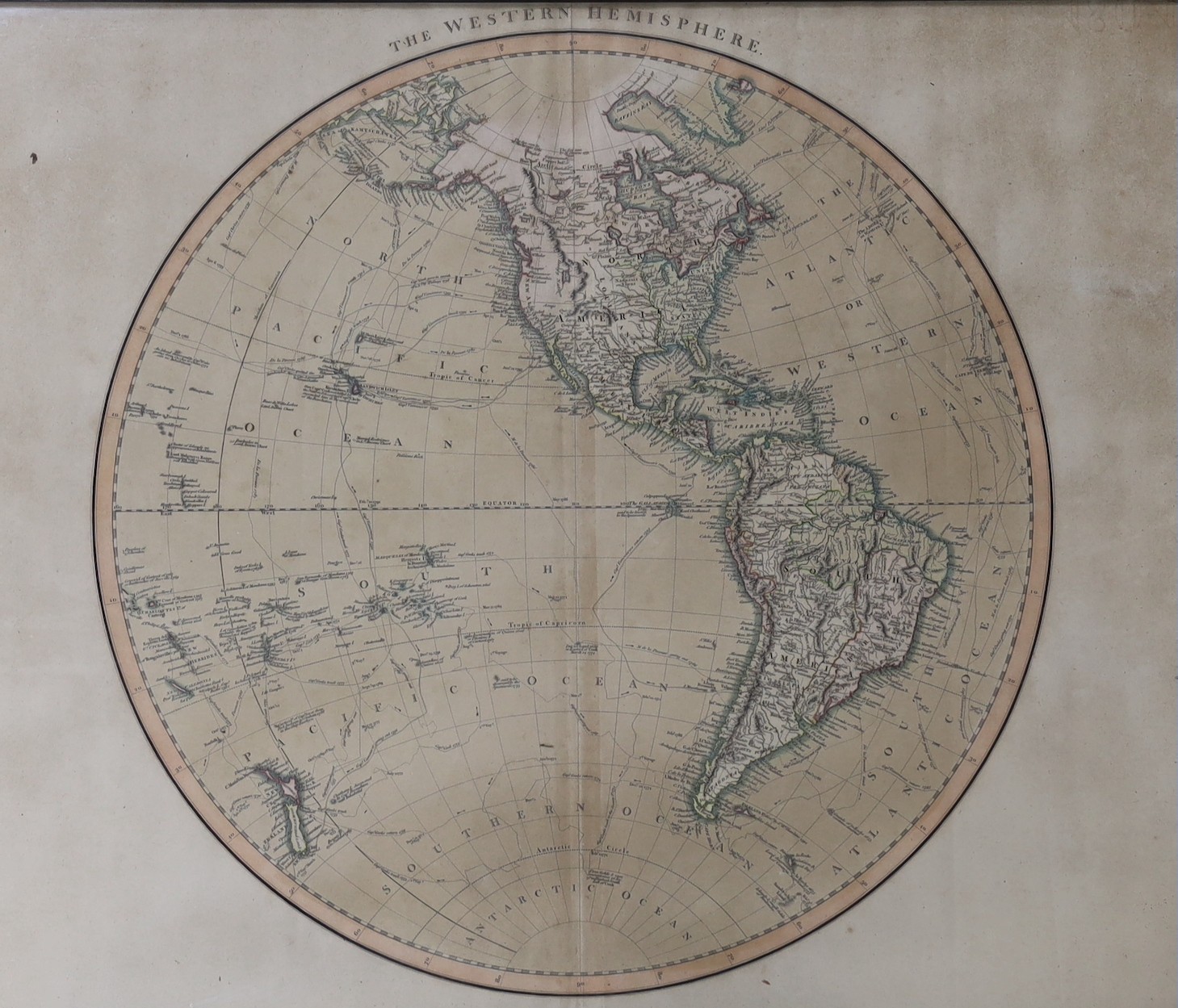 J. Cary, coloured engraving, Map of the Western Hemisphere 1799, 49 x 61.5cm